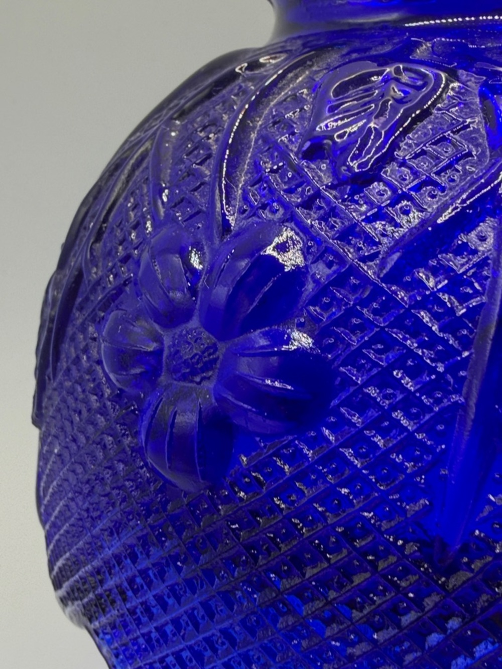Vintage Cobalt Floral Glass Pedestal Fairy Light Fairy Lamp Candle Holder Decor - Picture 16 of 17